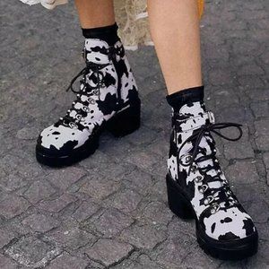 Free People  Printed Check Lace - Up Boot